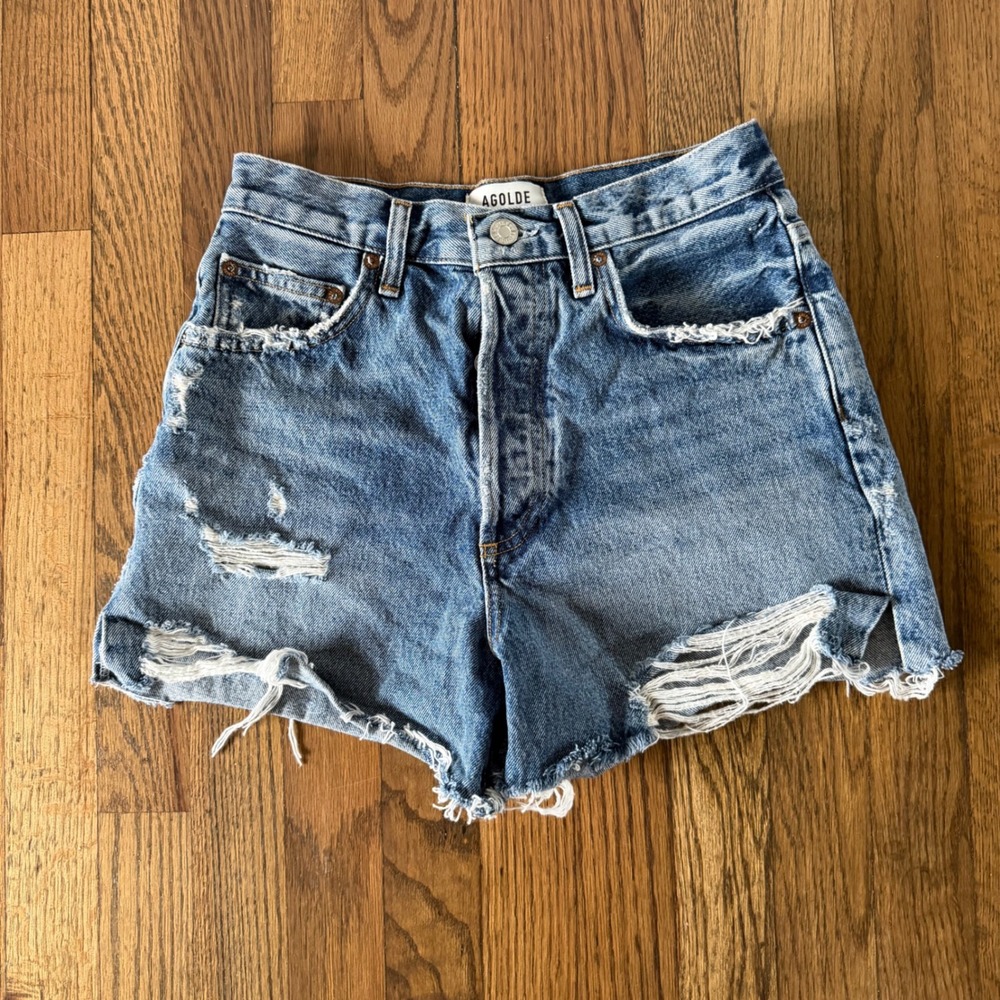 AGOLDE Dee Short Vintage High Rise Distressed Denim in Turmoil Women's Size 25